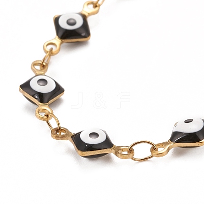Enamel Rhombus with Evil Eye Link Chains Bracelet BJEW-P271-03G-04-1