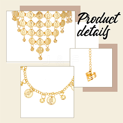 Alloy Flat Round Charms Cluster Bib Necklace & Ring Bracelet & Dangle Earrings & Headwears & Anklets SJEW-AN0001-47-1