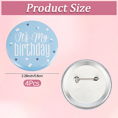 4Pcs It's My Birthday Tinplate Brooches JEWB-CN0001-12B-1