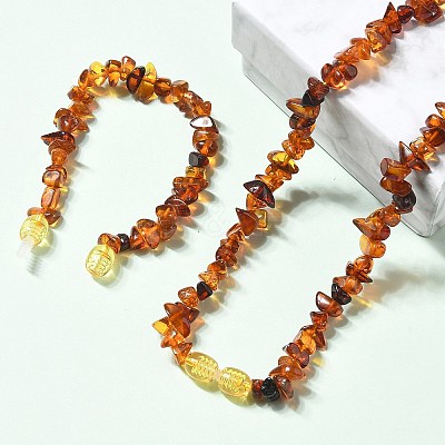 Natural Amber Beaded Bracelets & Necklaces Sets for Baby AJEW-K050-04-1