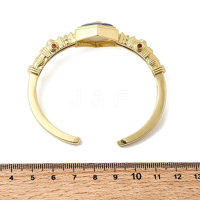 Hexagon Brass Pave Natural Gemstone & Cubic Zirconia Cuff Bangles for Women BJEW-Z172-01G-1
