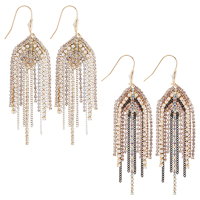2 Pairs 2 Colors Natural Pearl Beaded & Rhinestone Chains Tassel Earrings EJEW-AN0004-23-1