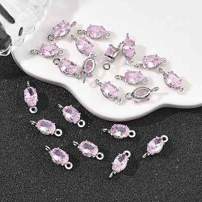 SHEGRACE Brass Pave Cubic Zirconia Oval Connector Charms XGRQ2O046-437B-P-1
