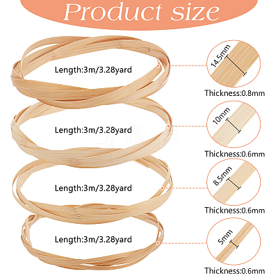 4Pc 4 Styles Flat Natural Bamboo Wicker Strips WOOD-FG0001-38A-1