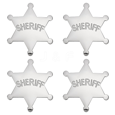 4Pcs Alloy Star with Word Sheriff Brooch Pin for Costume Accessories JEWB-FG0001-52A-1