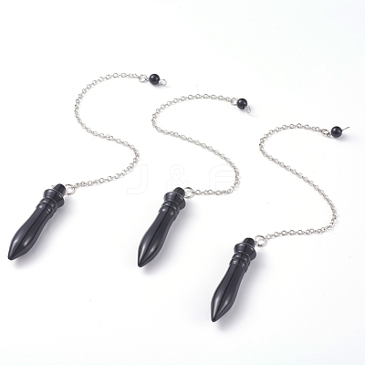Natural Dyed & Heated Black Agate Pointed Dowsing Pendulums G-J386-A03-1