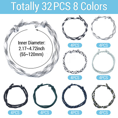 32Pcs 8 Styles Polyester & Spandex Cord Braided Bead Bracelets BJEW-TAC0064-1
