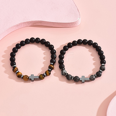 2Pcs 2 Style Natural Mixed Beaded Stretch Bracelets Set BP5722-1
