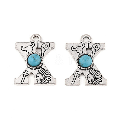 Synthetic Turquoise & Alloy Pendants PALLOY-H146-01AS-X-1