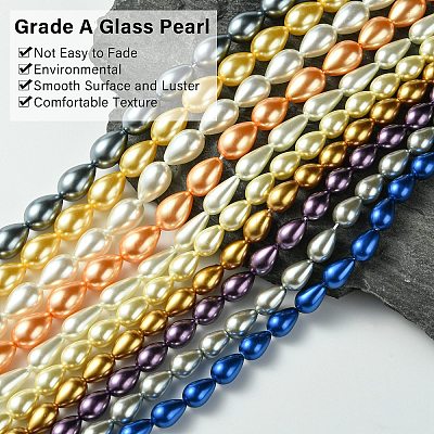 Teardrop Grade A Glass Pearl Beads Strands HY-E001-08-1