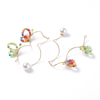 Glass Beaded Butterfly Cuff Earrings with Acrylic Pearl EJEW-JE04828-1