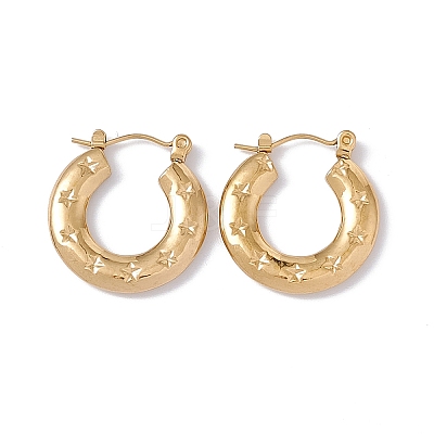 Ion Plating(IP) 304 Stainless Steel Donut with Star Hoop Earrings for Women EJEW-E199-03G-1