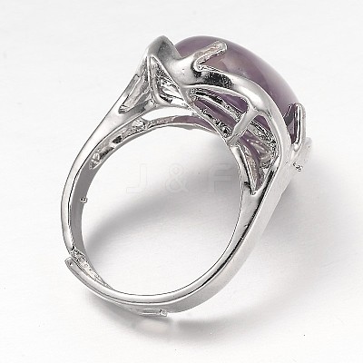 Adjustable Oval Gemstone Wide Band Rings RJEW-L062-01G-1