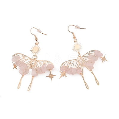 Natural Rose Quartz Gemstone Chips Dangle Earrings EJEW-S214-01C-1