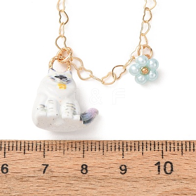304 Stainless Steel Enamel Cute Cat Shape with Flower Pendant Necklaces for Women SA-CBA8F25-01A-1