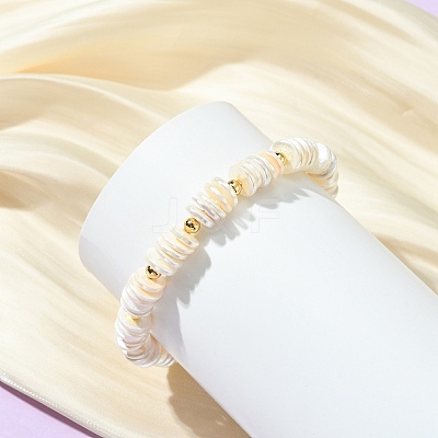 Electroplated Shell Pearl & Brass Beaded Stretch Bracelets for Women BJEW-JB13996-1