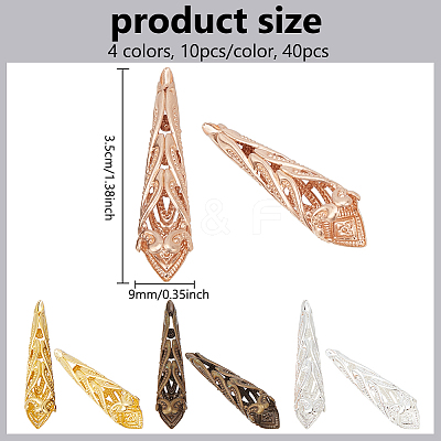 40Pcs 4 Colors Brass Bead Cone KK-NB0003-80-1