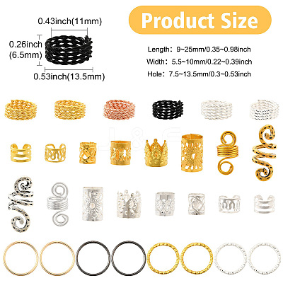 130Pcs 26 Styles Alloy/Aluminum/Iron Hair Coil Cuffs OHAR-CJ0001-04-1