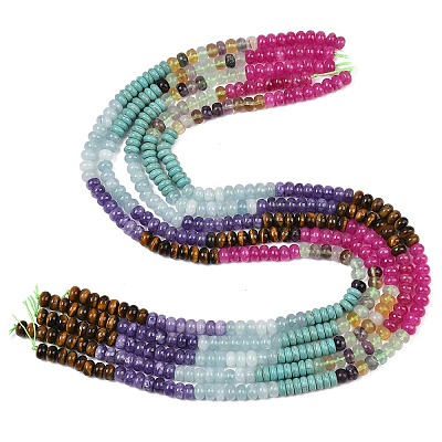 Natural Tiger Eye & Dyed White Jade & Fluorite & Synthetic Turquois Beads Strands G-Z135-C13-1