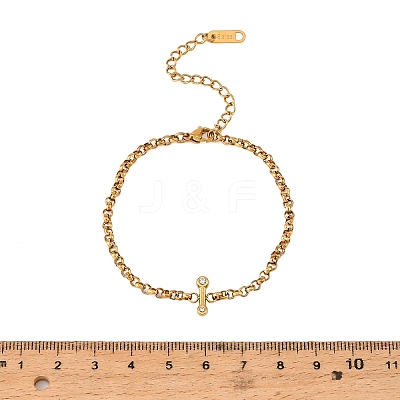 304 Stainless Steel Pave Clear Cubic Zirconia Link Chain Bracelets for Women SA-CBAABBA-07D-G-1