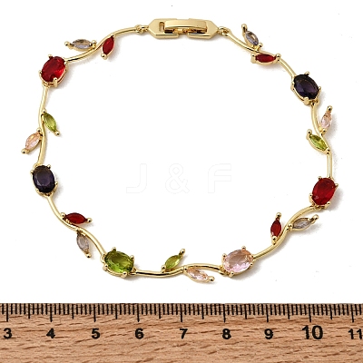Leaf Brass Micro Pave Cubic Zirconia Link Chain Bracelets for Women BJEW-D455-01G-04-1