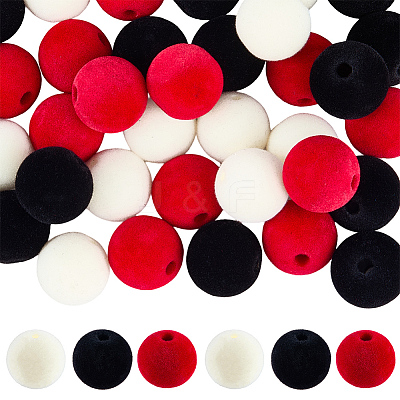 48Pcs 3 Colors Flocky Opaque Acrylic/Plastic Beads KY-SC0002-46-1