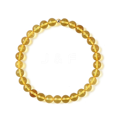 6MM Natural Amber Beaded Stretch Bracelets for Women BJEW-JB14240-01-1