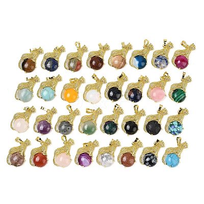 Gemstone Ball with Leopard Shape Brass Pendants KK-F887-04G-1