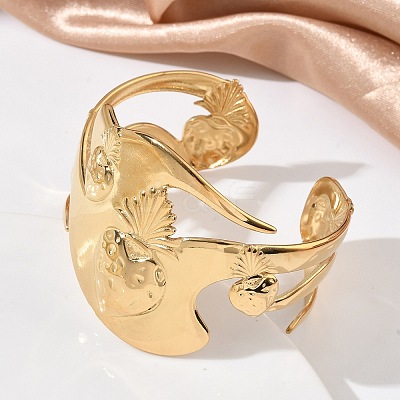 304 Stainless Steel Cuff Open Bangles for Women BJEW-F542-02G-1