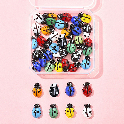40pcs Ladybug Handmade Lampwork Beads Strands LAMP-FS0001-53B-1