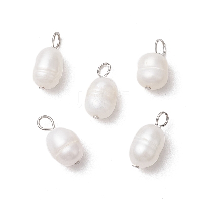 10Pcs 2 Colors Natural Cultured Freshwater Pearl Rice Charms PALLOY-JF03921-1