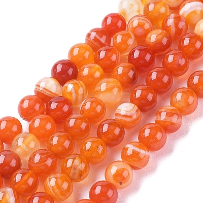 Natural Striped Agate/Banded Agate Beads Strands G-G582-6mm-62-1