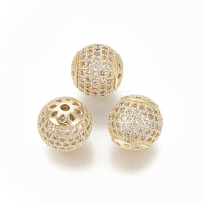 Brass Micro Pave Cubic Zirconia Beads KK-T029-129G-1