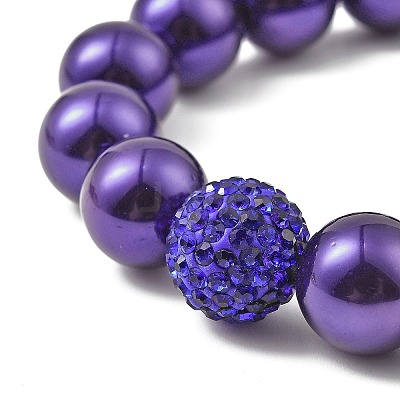Round Shell Pearl Beads Stretchy Bracelets for Women BJEW-XCP0002-07-1