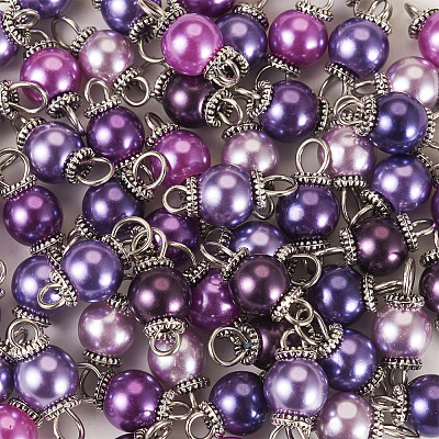 70Pcs 7 Colors Glass Pearl Round Connector Charms PALLOY-TA00267-1