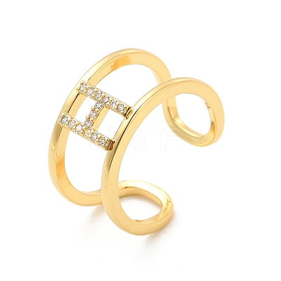 Clear Cubic Zirconia Initial Letter Open Cuff Ring RJEW-A012-01G-H-1