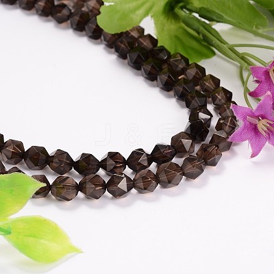 Faceted Natural Smoky Quartz Gemstone Bead Strands G-J331-29-8mm-1