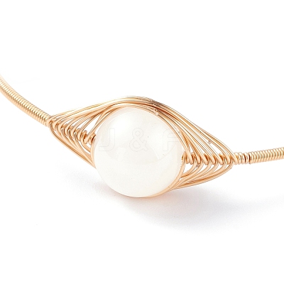 Natural Selenite Round Beaded Bangle BJEW-JB07816-05-1
