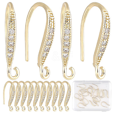22Pcs Brass Micro Pave Clear Cubic Zirconia Earring Hooks KK-CN0002-34-1