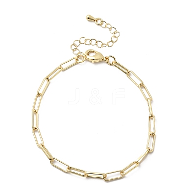 Brass Link Paperclip Chains Bracelet for Women BJEW-A065-03G-1