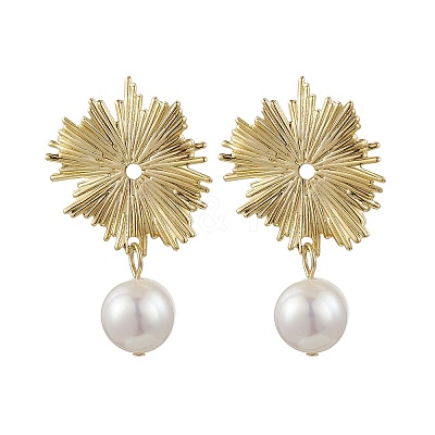Brass Shell Pearl Stud Earrings for Women EJEW-JE06243-1