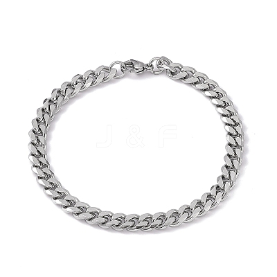 Tarnish Resistant 201 Stainless Steel Curb Chain Bracelet with 304 Stainless Steel Clasps for Men Women BJEW-M235-02A-P-1
