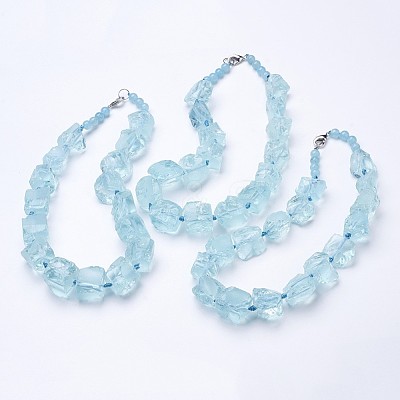 Rough Synthetic Aquamarine Beaded Necklaces NJEW-G924-03-1