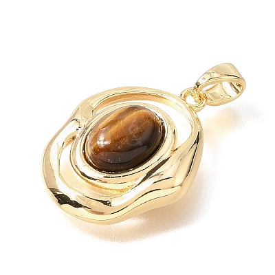 Natural Tiger Eye Pendants KK-N289-01G-1