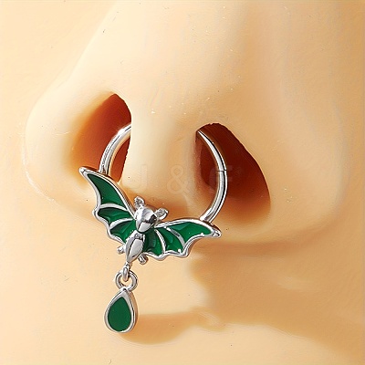 Gothic 316 Surgical Stainless Steel Enamel Green Bat Nose Ring with Drop Charms for Men and Women Party Jewelry YQ2645-1
