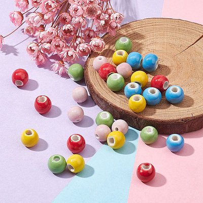 30Pcs 5 Colors Handmade Porcelain Beads PORC-YW0001-03-1