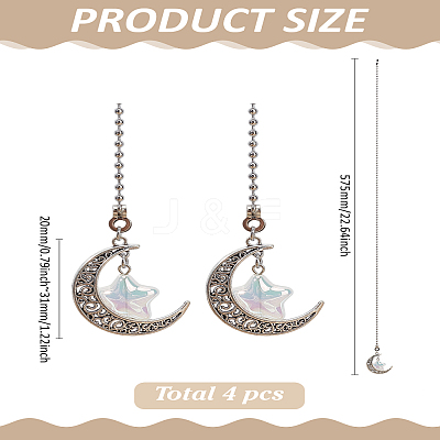 4Pcs Moon with Star Acrylic Charms Ceiling Fan Pull Chain Extenders HJEW-LP00045-1