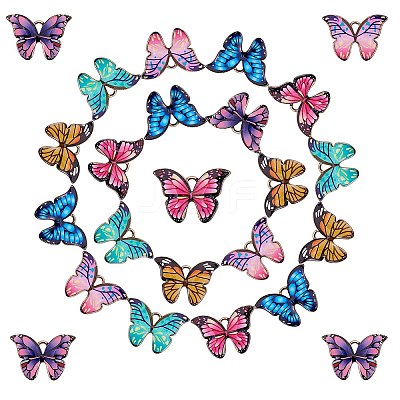 24Pcs 6 Colors Printed Alloy Pendants ENAM-SZ0002-13-1