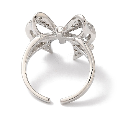 Bowknot Brass Micro Pave Clear Cubic Zirconia Open Cuff Rings for Women LS-RJEW-C098-11P-1