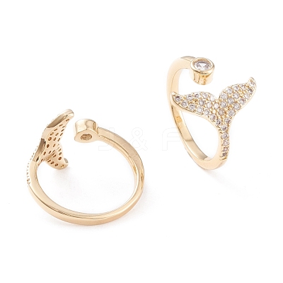 Brass Micro Pave Clear Cubic Zirconia Cuff Rings RJEW-F102-06G-1